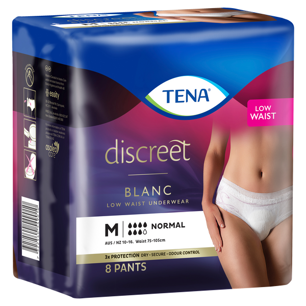 TENA Discreet Low Waist Incontinence Disposable Underwear - White