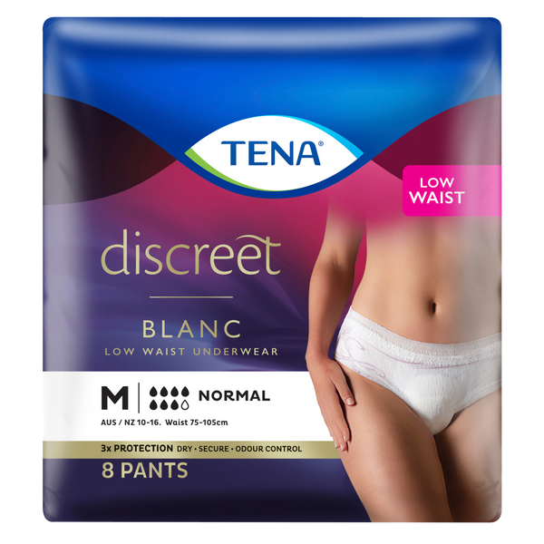 TENA Discreet Low Waist Incontinence Disposable Underwear - White