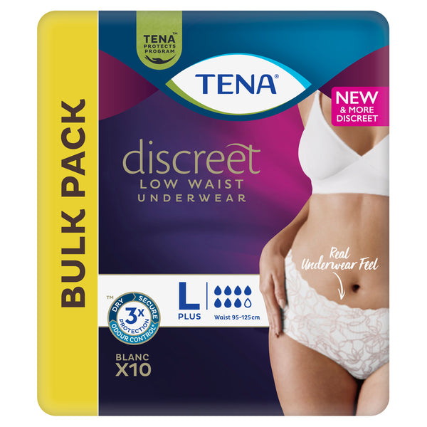 TENA Discreet Low Waist Incontinence Disposable Underwear - White