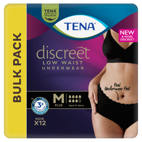 TENA Discreet Low Waist Incontinence Disposable Underwear - Black
