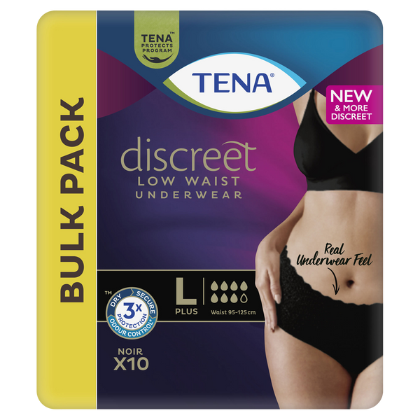 TENA Discreet Low Waist Incontinence Disposable Underwear - Black