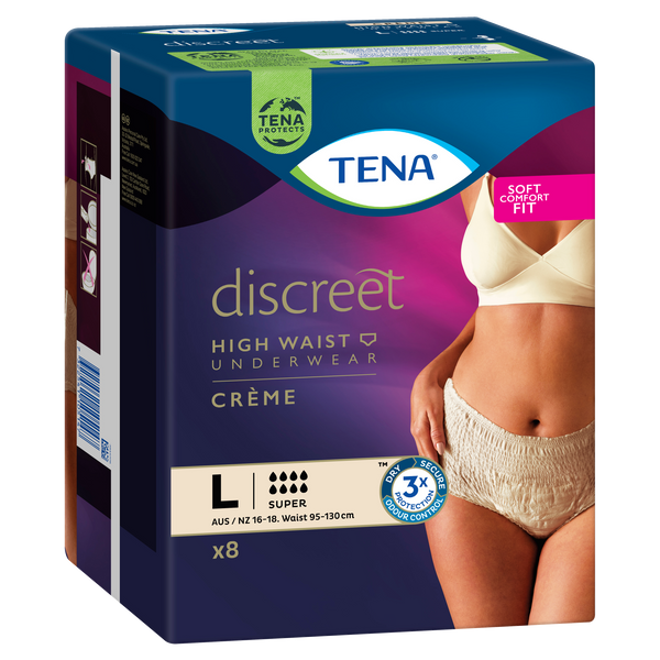 TENA Discreet High Waist Incontinence Disposable Underwear - Crème