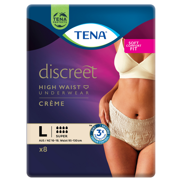 TENA Discreet High Waist Incontinence Disposable Underwear - Crème