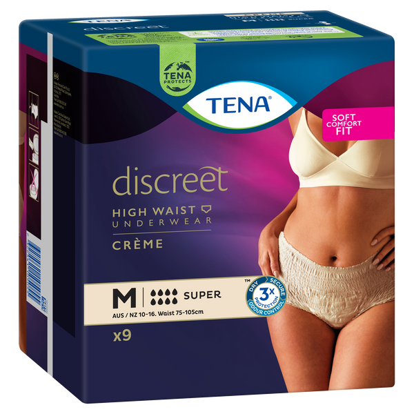 TENA Discreet High Waist Incontinence Disposable Underwear - Crème