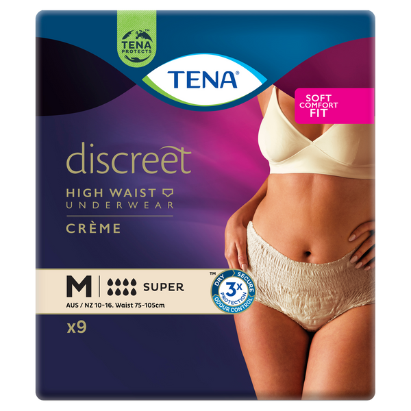 TENA Discreet High Waist Incontinence Disposable Underwear - Crème
