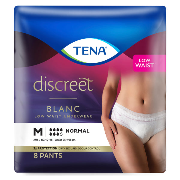 TENA Women's Discreet Underwear - White - Low Waist (Disposable) - TENA AU