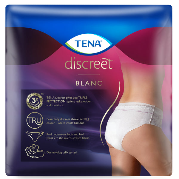 TENA Women's Discreet Underwear - White - Low Waist (Disposable) - TENA AU